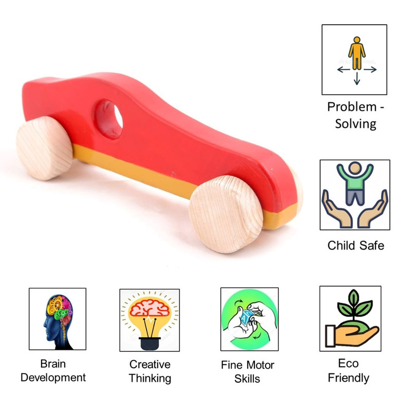 Wooden Push Toy Sports car Race Play Set (Red)(1 Piece)